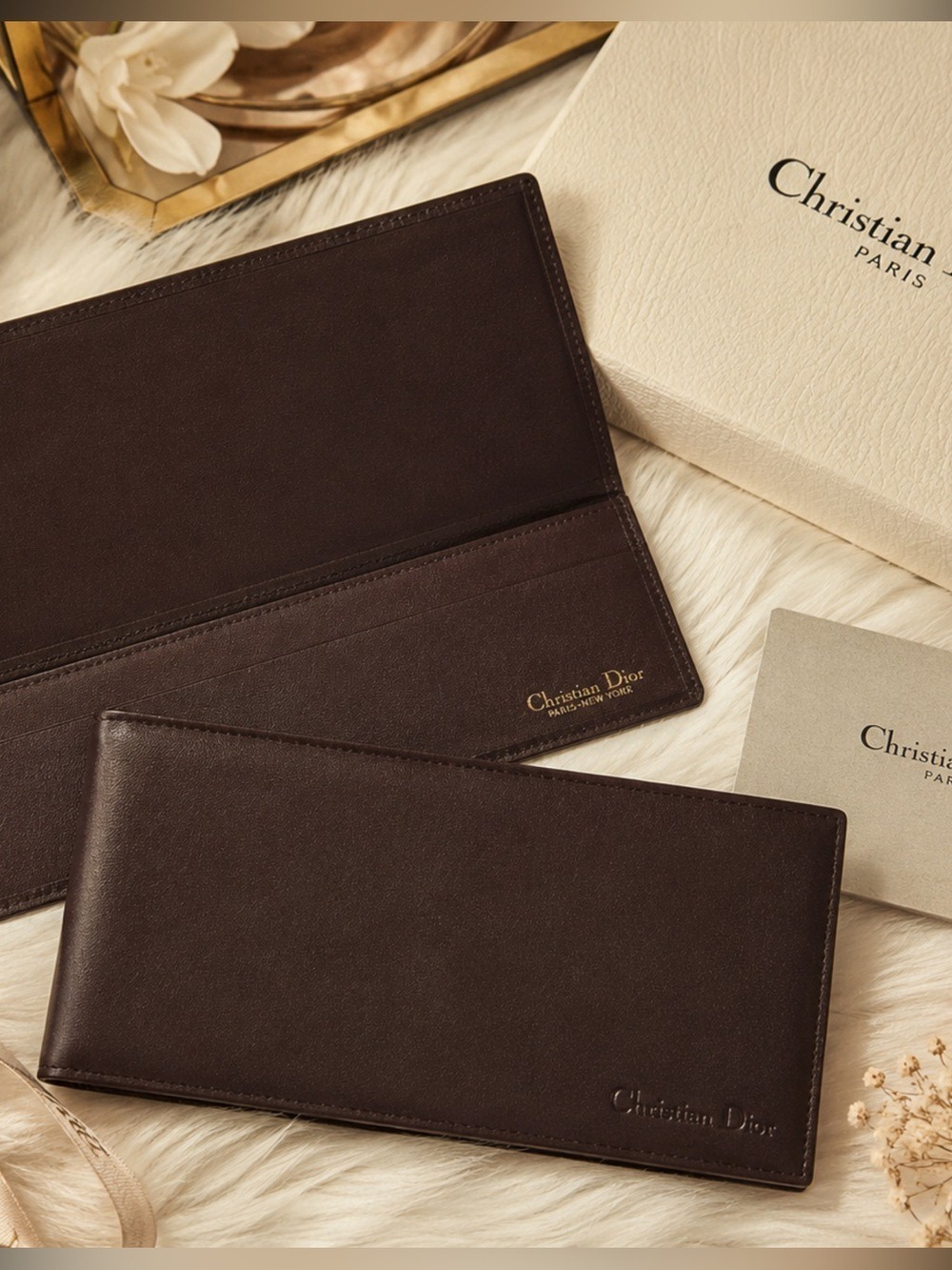 Christian Dior Vintage Brown Calfskin Long Bifold Wallet Made In Spain Luxury